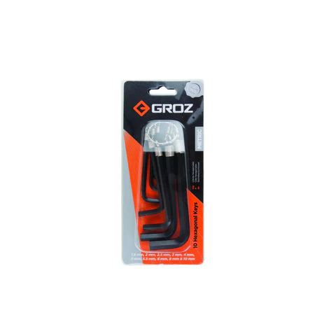 Groz ALN/HX-HX/10/GRZ Groz 10 pc Allen Hex Key Tool Set for Garages, Workshops, Industries, DIYs, etc. | Durable Chrome Vanadium Steel | METRIC | Compact, Easy To Carry, Various Sizes