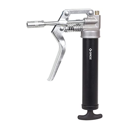 GROZ Mini Pistol Grease Gun with pull type operating mechanism| Dual discharge port for versatile Use | Discharge upto 0.40 gm/stroke. | Comes with 4” steel extension & coupler | G-16/B