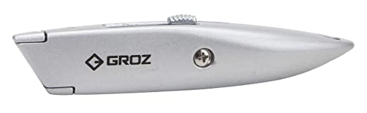 Groz Lightweight Retractable Utility Knife with 5 Heavy-Duty Blades | Light and Robust | 50% Sharper Blades | Inbuilt Storage with 4 Spare Blades | KNV/5