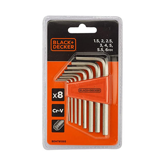 BLACK+DECKER BDHT81593 Steel Hex key Set (Orange 8-Pieces)-1.5 2 2.5 3 4 5 5.5 6 mm