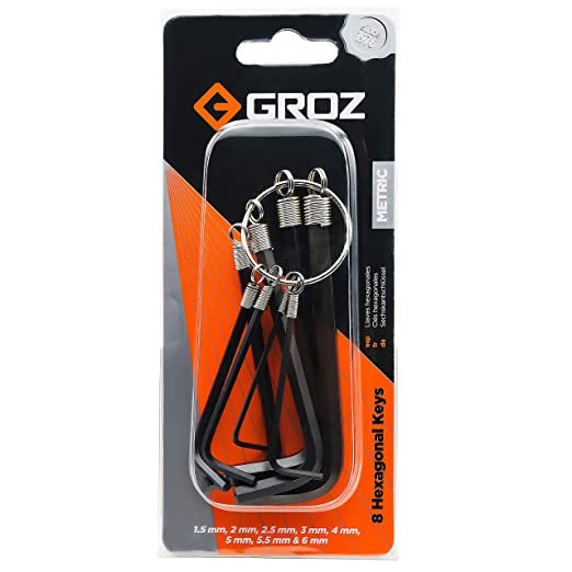 Groz 8 pc Hexagon Key Set | Ideal for automotive, household & industrial applications| Chrome Vanadium Construction| Corrosion Resistant| Conforms to DIN 898 Standard| ALN/HX-HX/8/GRZ