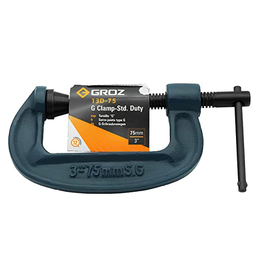 GROZ G Clamp with unbreakable body| Ideal for Variety of Metal and Woodworking Applications| Textured Powder Coated Finish| Capacity: 75 mm| Throat Depth:44 mm| Frame Proof Load:455 Kgs| GCL/13D/75