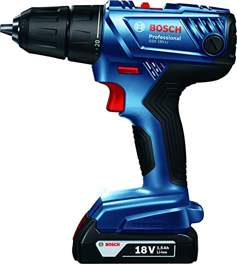 Bosch GSR 180-LI Professional Cordless Drill/Driver for Wood, Steel 13mm 18V 2, Gear Variable Speed, Battery Cell Protection, Lithium Ion