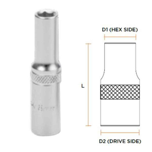 Groz SKT/H/1-4/5D/UG 1/4" HEX SOCKETS - DEEP