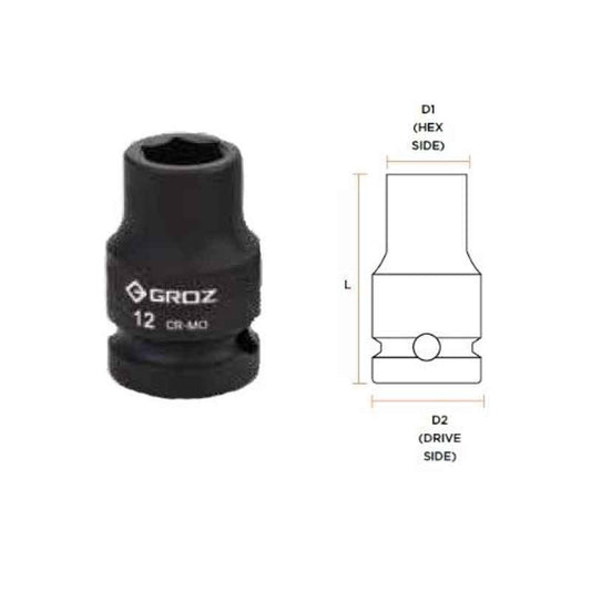 Groz ISKT/H/1-2/18 1/2" HEX IMPACT SOCKETS