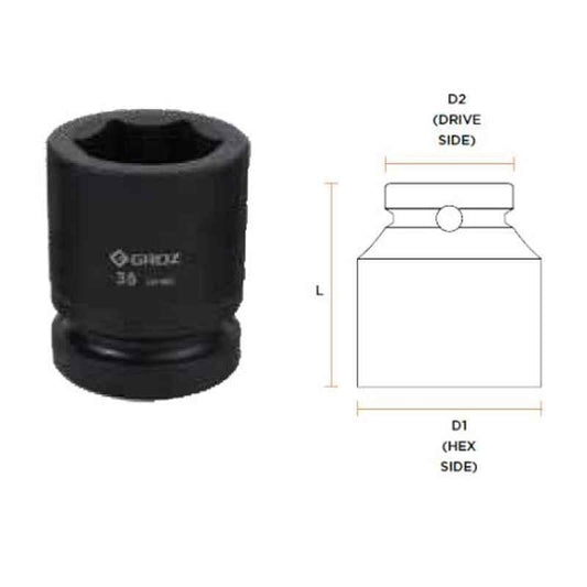 Groz ISKT/H/0-1/27D 1" HEX IMPACT SOCKET - DEEP