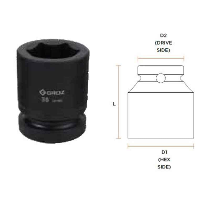 Groz ISKT/H/0-1/33D 1" HEX IMPACT SOCKET - DEEP