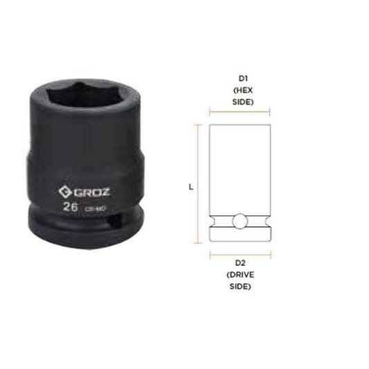 Groz ISKT/H/3-4/36 3/4" HEX IMPACT SOCKETS